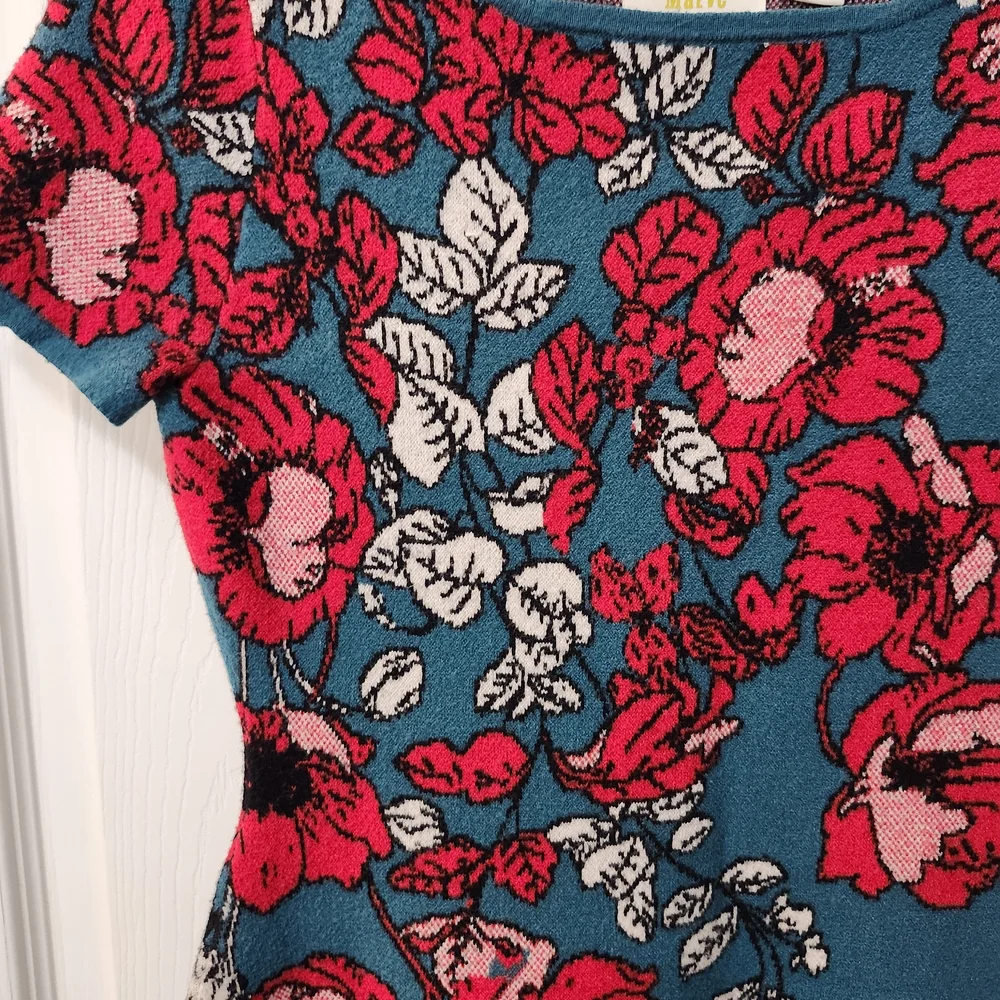 Maeve Anthropologie Allison Poppy Floral Short Sleeve Sweater Dress XS - Picture 4 of 7